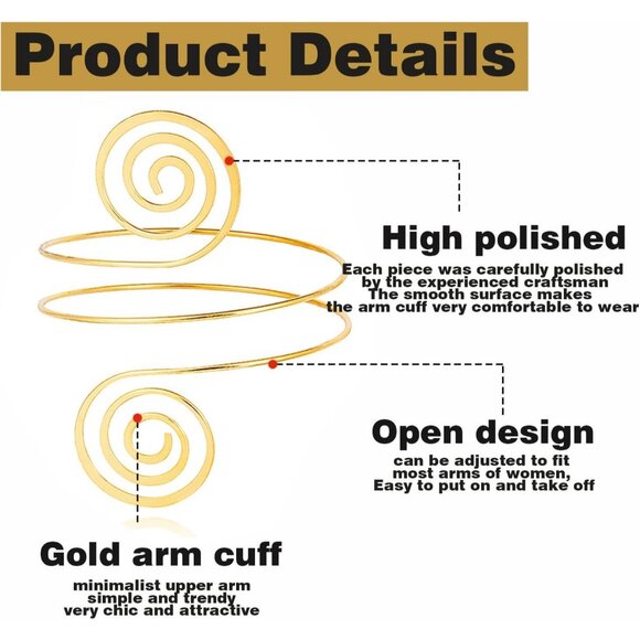 2Pcs Gold Arm Cuff Bracelets Set for Women Open Adjustable Upper Arm Bangles Coi - Picture 2 of 7